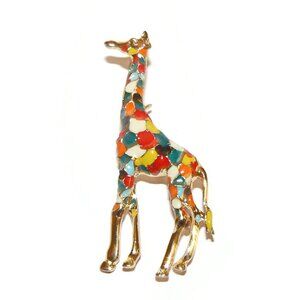 Tall Enamel Giraffe Brooch